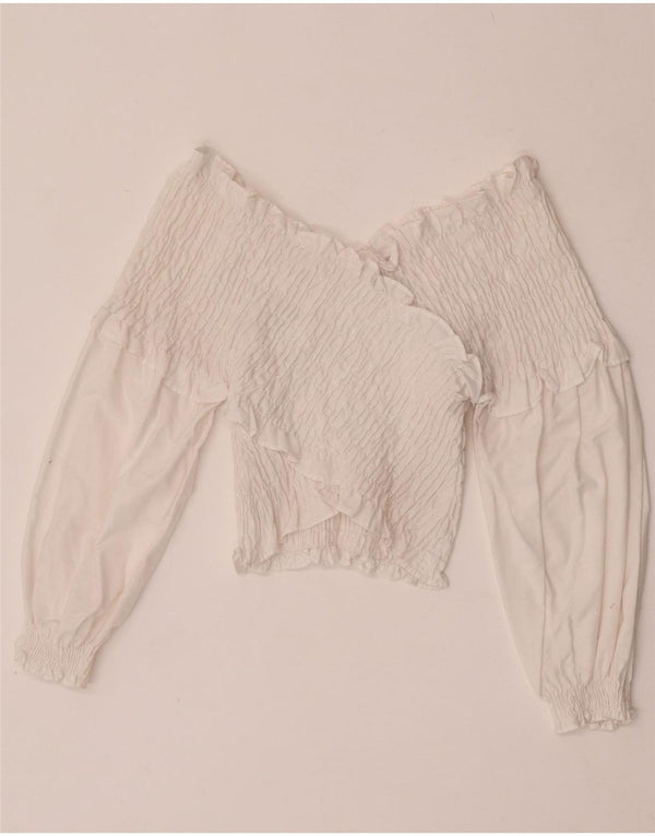 Zara Womens Long Sleeve Crop Off Shoulder Top UK 12 Medium White