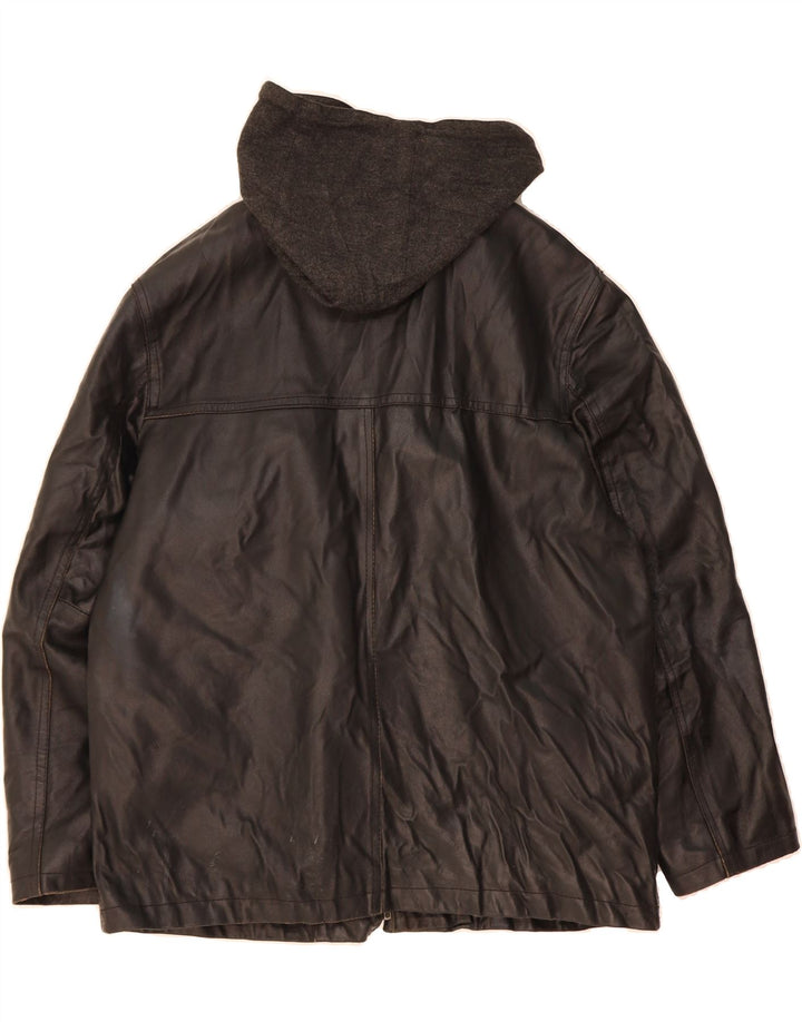 VINTAGE Mens Oversized Hooded Leather Jacket IT 46 Small Black Leather Vintage Vintage and Second-Hand Vintage from Messina Hembry 