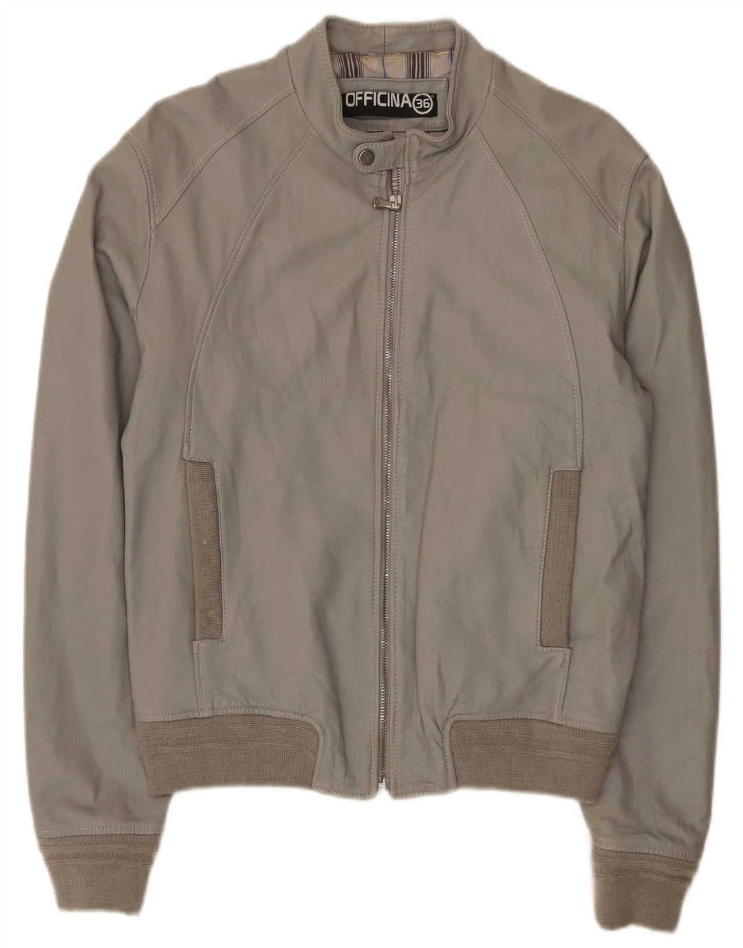 Officina 36 Chaqueta Bomber de Cuero para Hombre UK 42 XL Gris