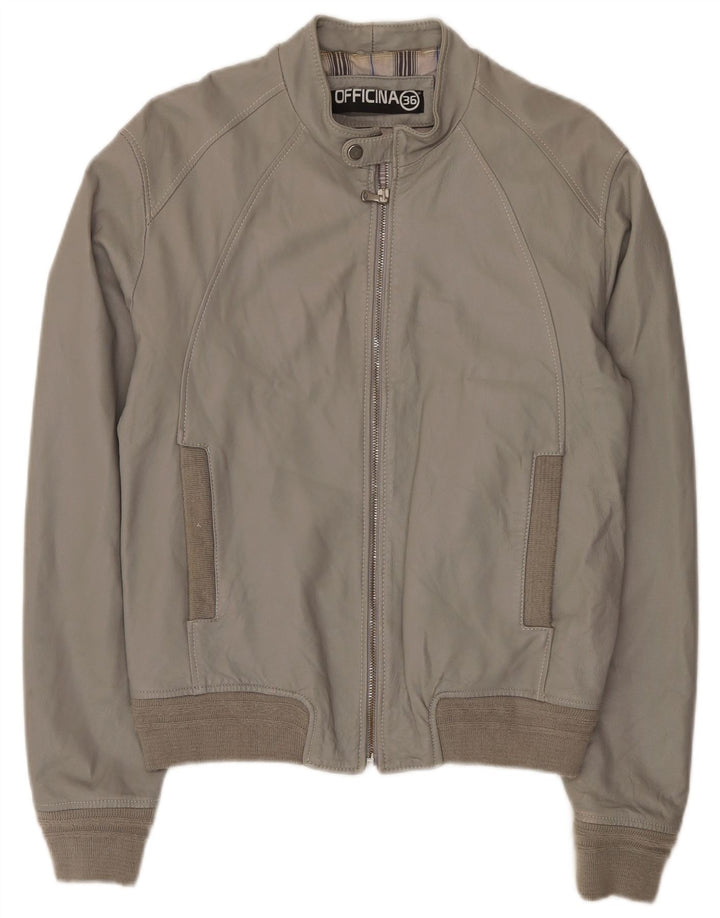 Officina 36 Chaqueta Bomber de Cuero para Hombre UK 42 XL Gris