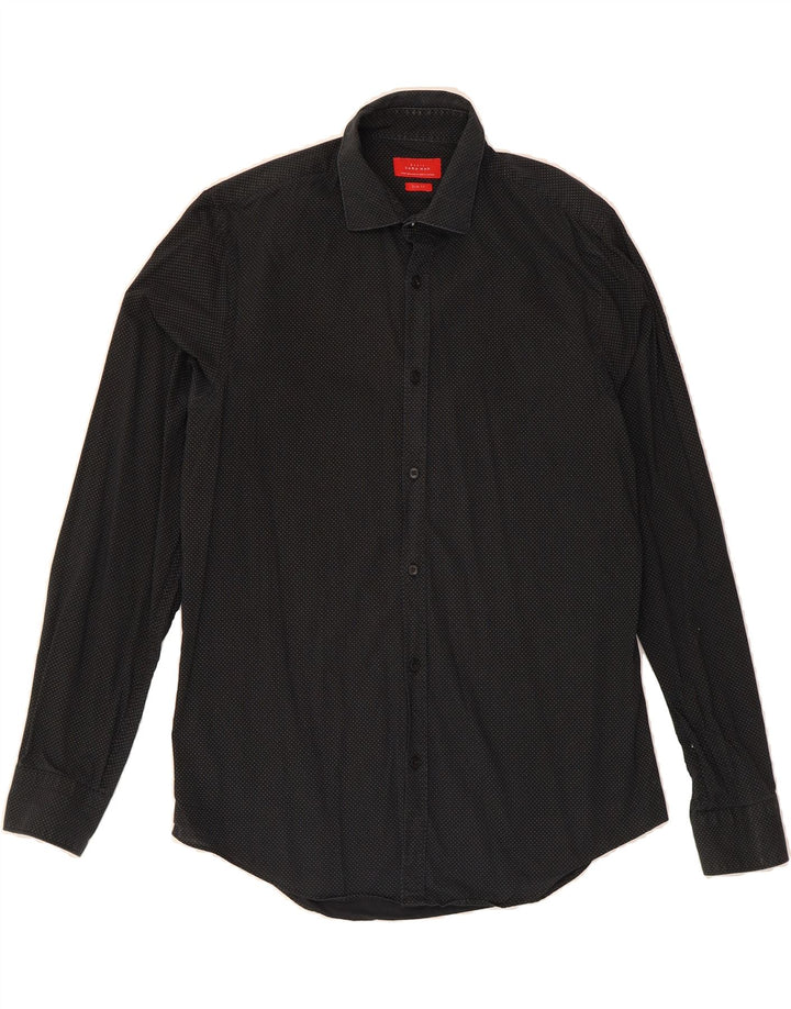 ZARA Mens Slim Fit Shirt Small Navy Blue Spotted Cotton Vintage Zara and Second-Hand Zara from Messina Hembry 
