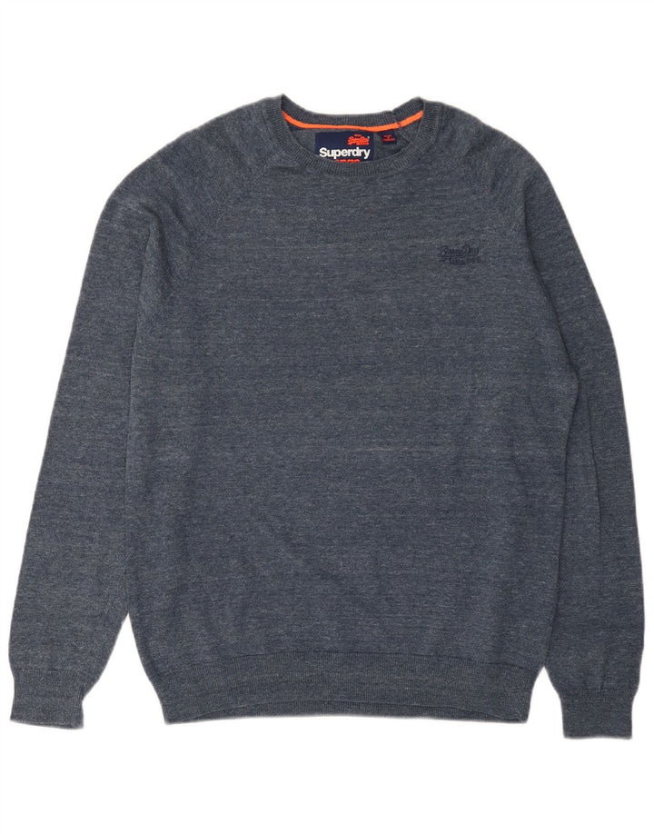 Superdry Mens Crew Neck Jumper Sweater Large Blue Flecked Cotton