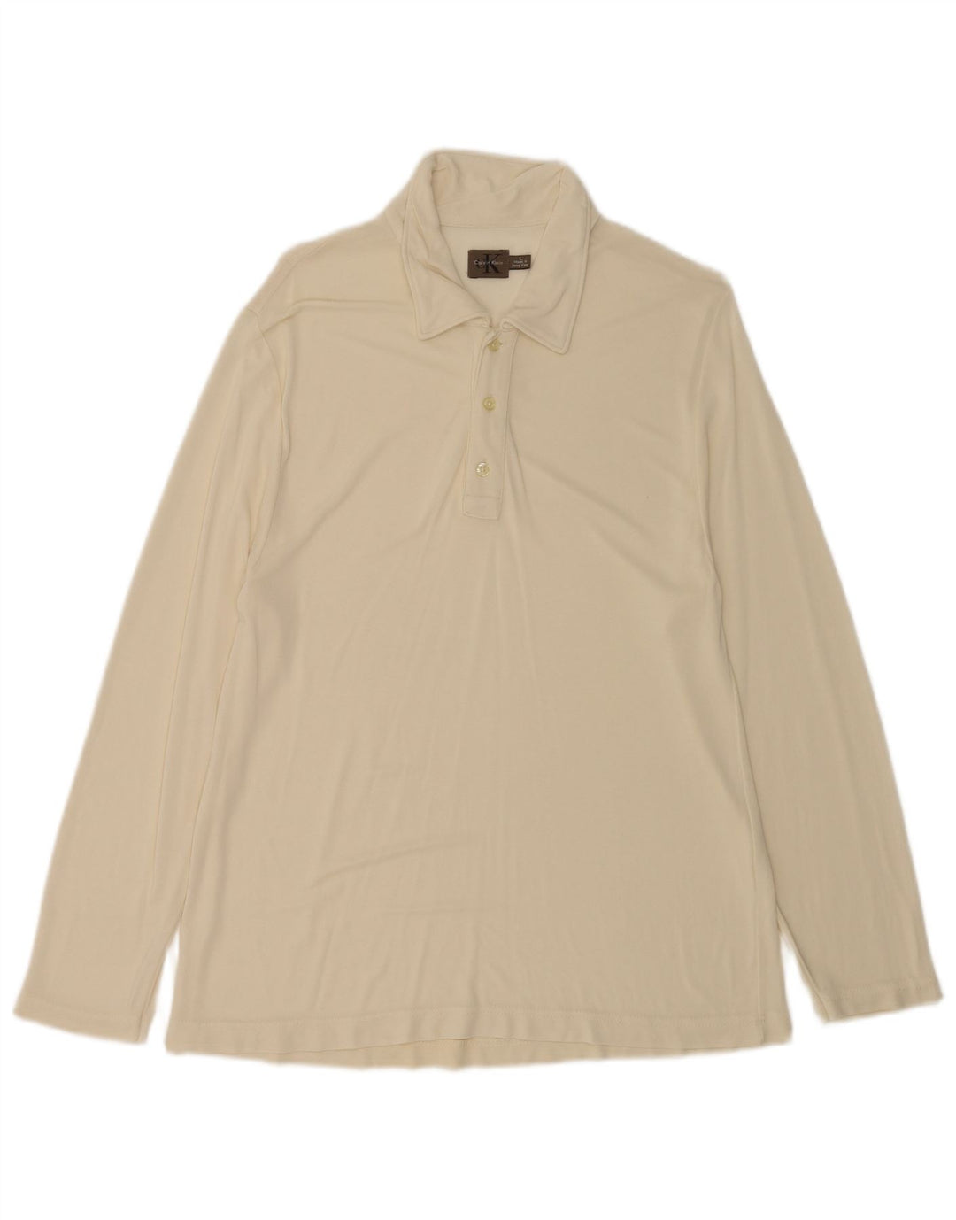 Calvin Klein Mens Long Sleeve Polo Shirt Large Beige