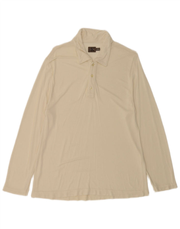 Calvin Klein Mens Long Sleeve Polo Shirt Large Beige
