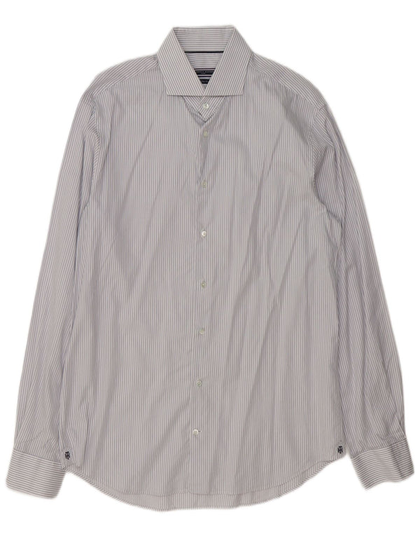 Tommy Hilfiger Herre Slim Fit Skjorte Størrelse 41 16 Stor Grå Nålestribe