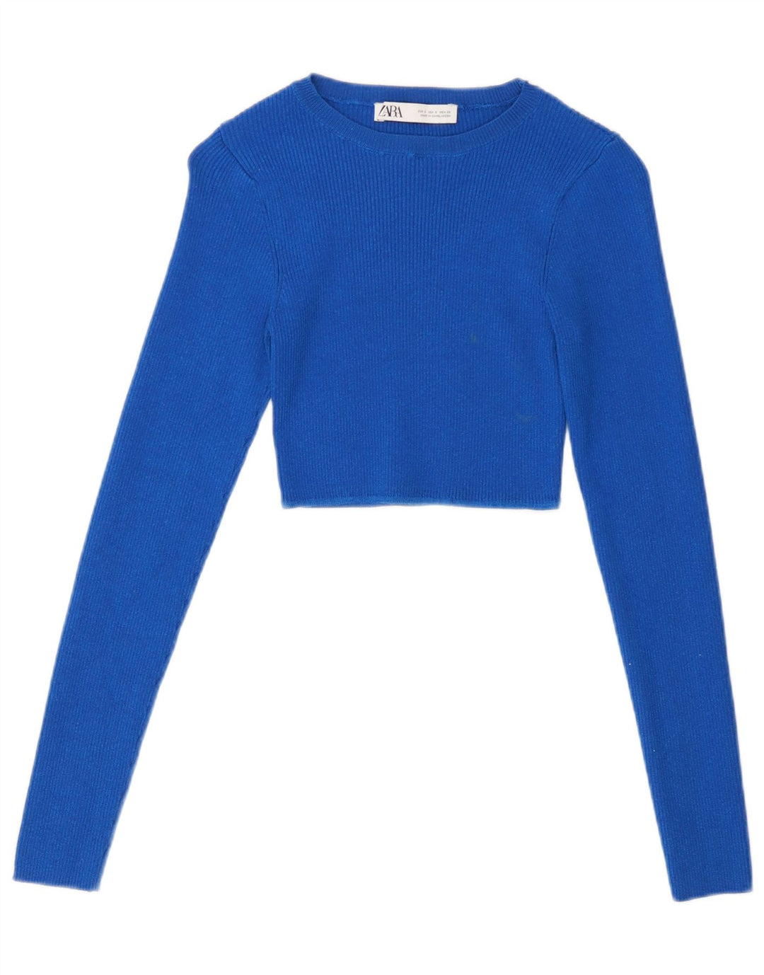 Zara Womens Crop Top Long Sleeve UK 8 Small Blue Viscose