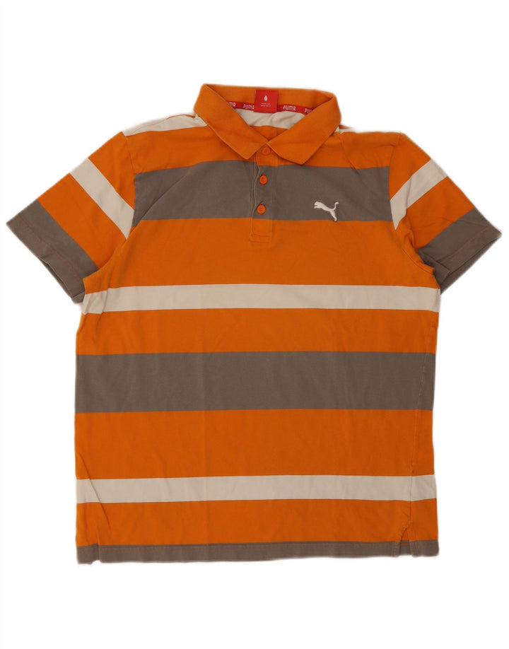 Puma Mens Short Sleeve Polo Shirt Large Orange Striped