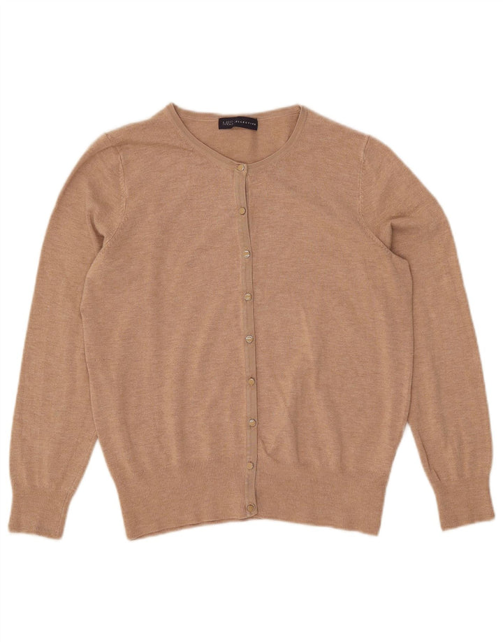 Marks & Spencer Womens Cardigan Sweater UK 12 Medium Beige Viscose
