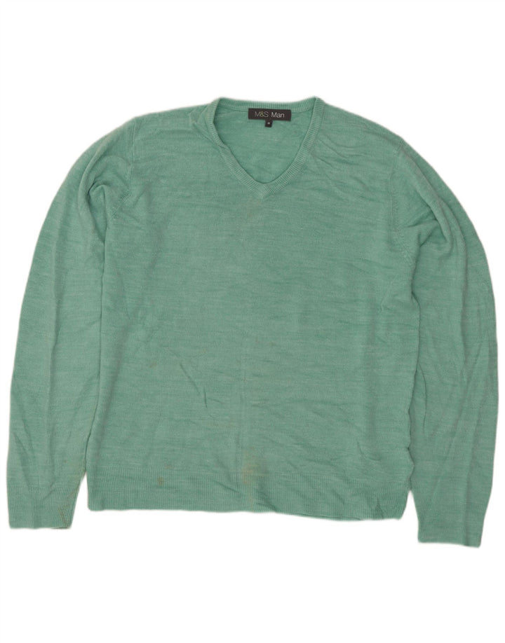 MARKS & SPENCER Mens V-Neck Jumper Sweater Medium Green Acrylic