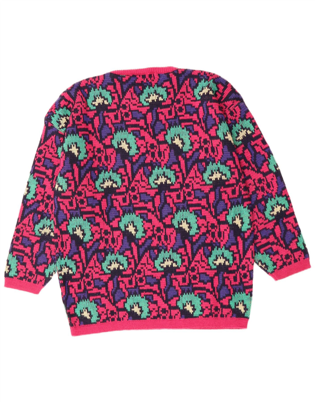 VINTAGE Womens Abstract Pattern Crew Neck Jumper Sweater UK 16 Large Pink