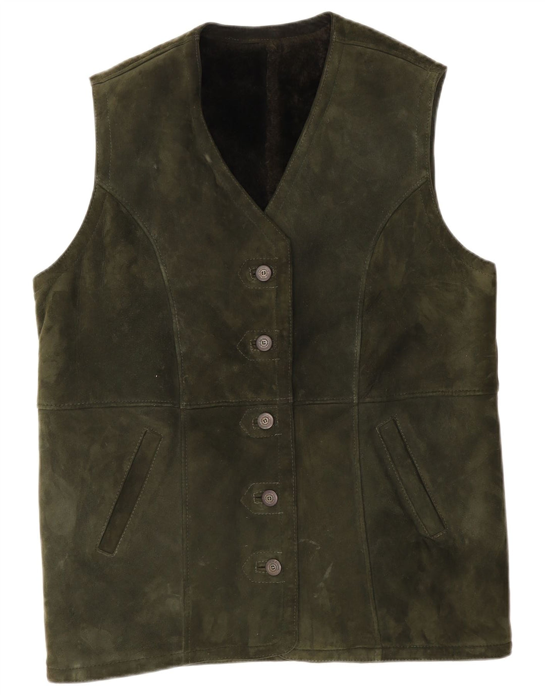 Vintage Womens Suede Gilet UK 14 Large Khaki