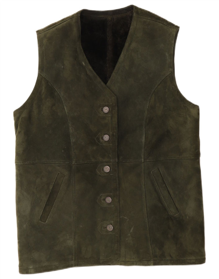 Vintage Womens Suede Gilet UK 14 Large Khaki