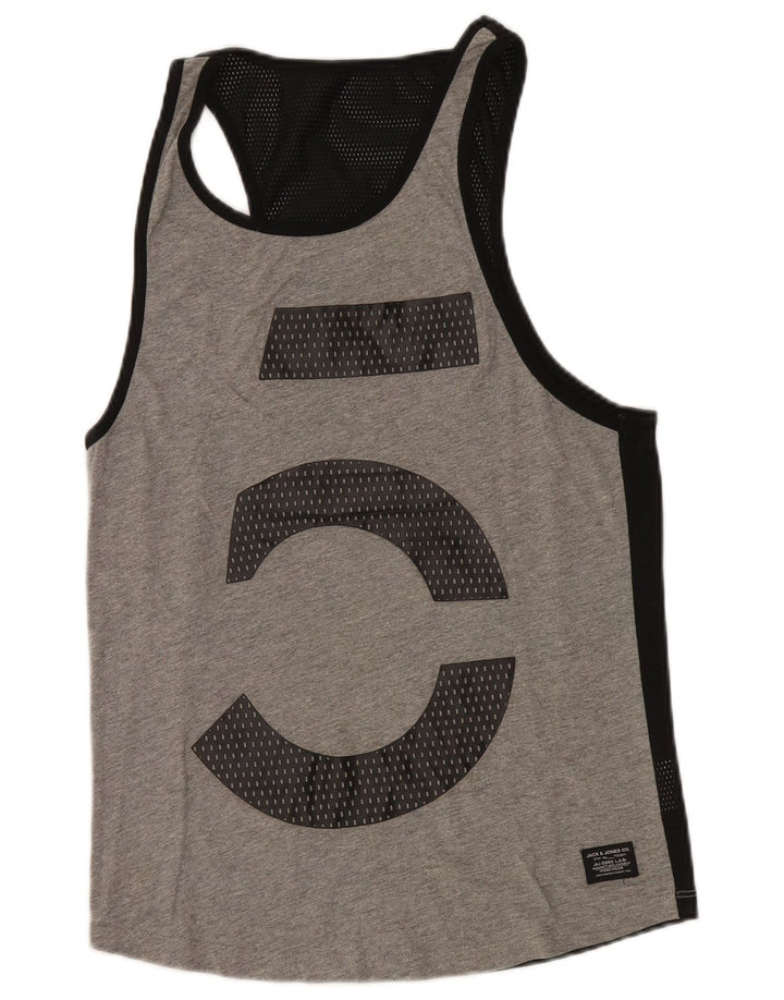 Jack & Jones Mens Graphic Vest Top Small Grey Flecked Cotton