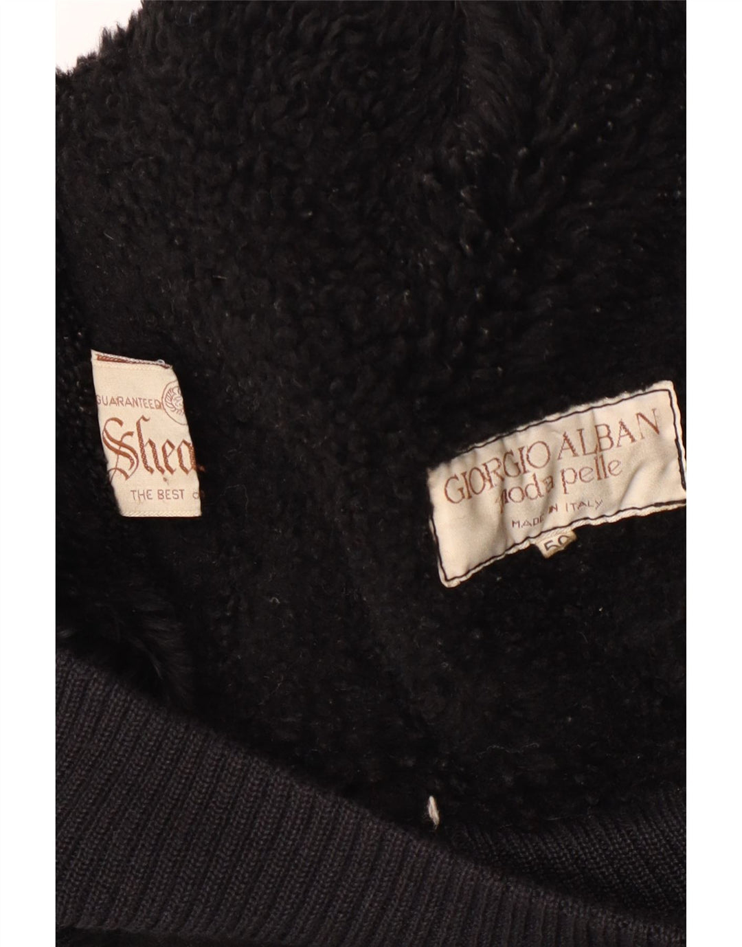Vintage Mens Shearling Jacket IT 50 Large Black Shearling