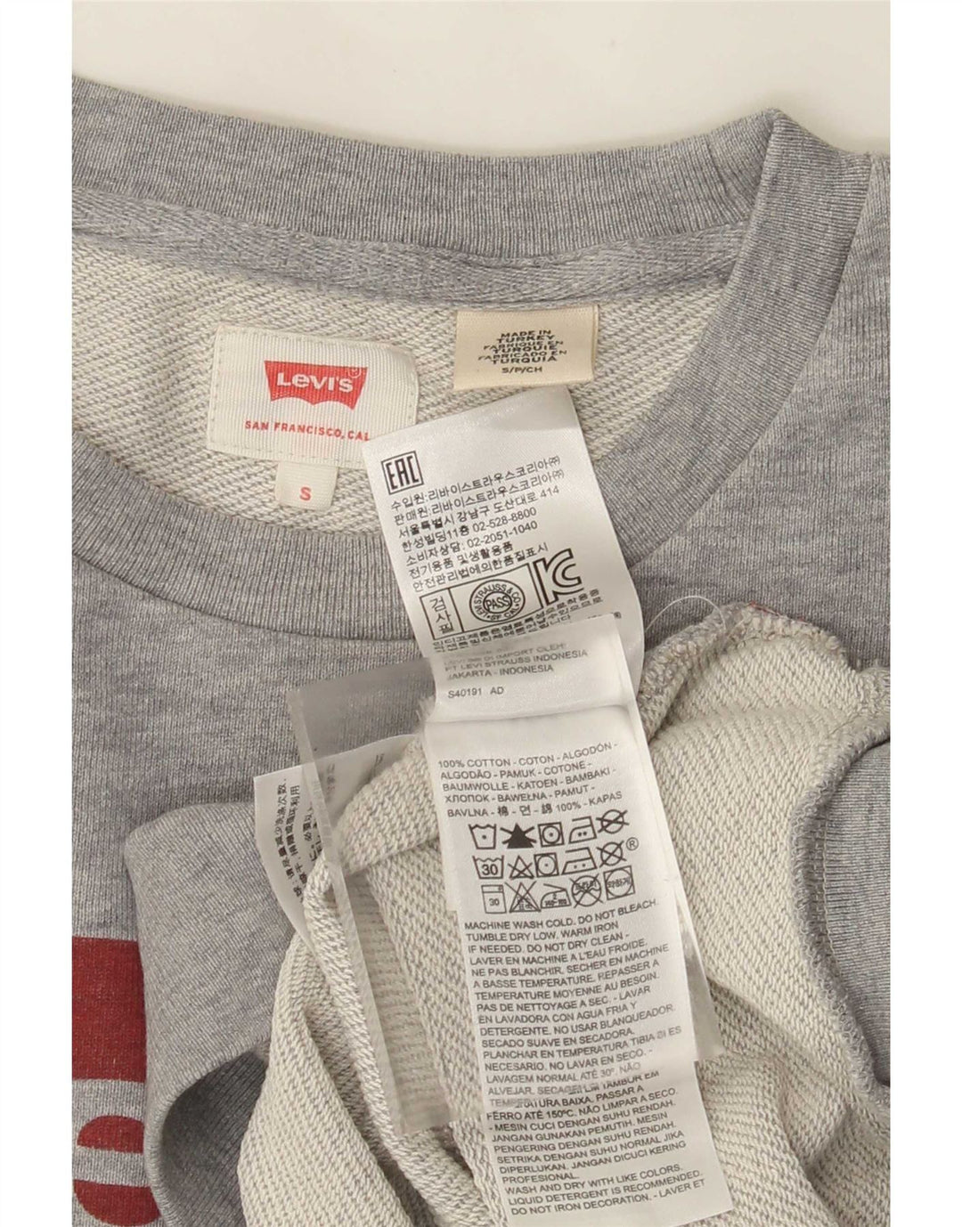 Levi's Mens Graphic Sweatshirt Jumper Small Grey Cotton