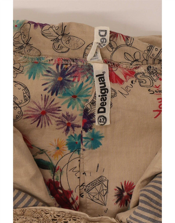 Desigual Femmes Crop Full Zip Blazer Veste EU 42 Grand Beige Coton