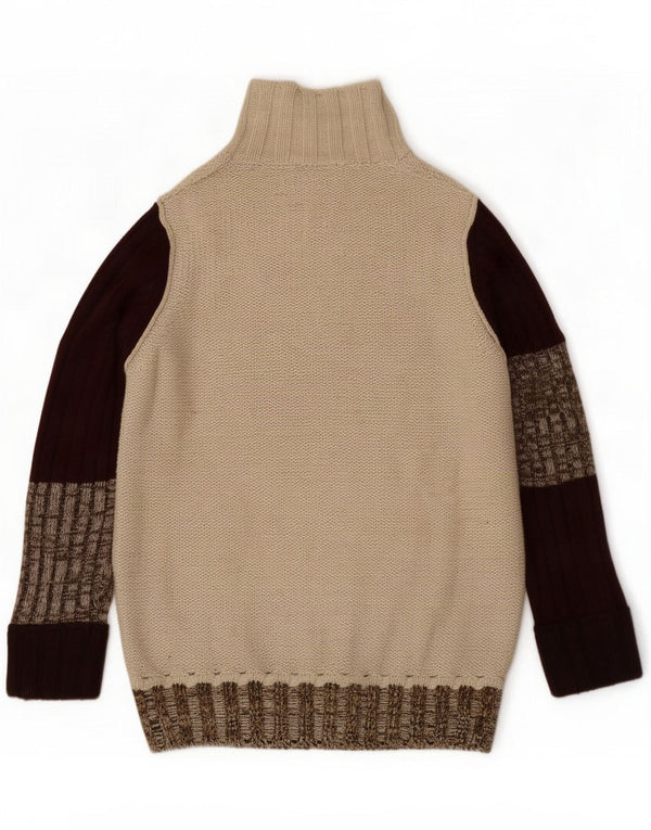 Trussardi Jeans Mens Turtle Neck Jumper Sweater Medium Beige Colourblock