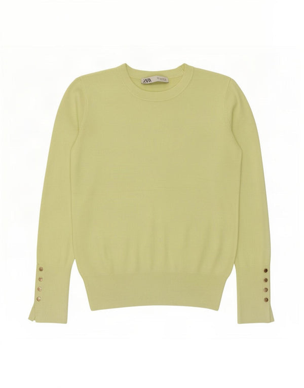 Zara Damen Crop Crew Neck Pullover Pullover UK 10 Small Gelb