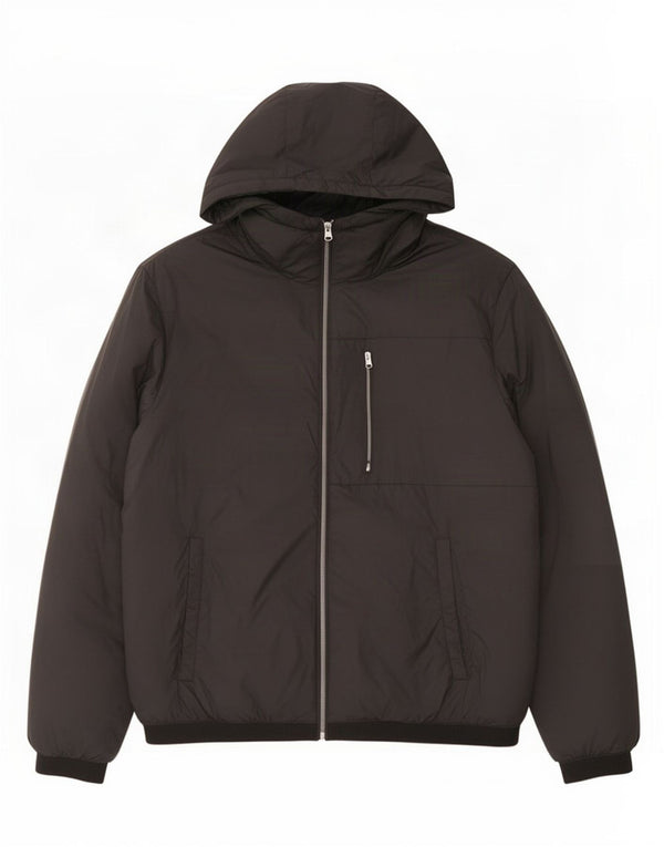 Zara Hombre Chaqueta Acolchada Con Capucha UK 38 Medium Negro