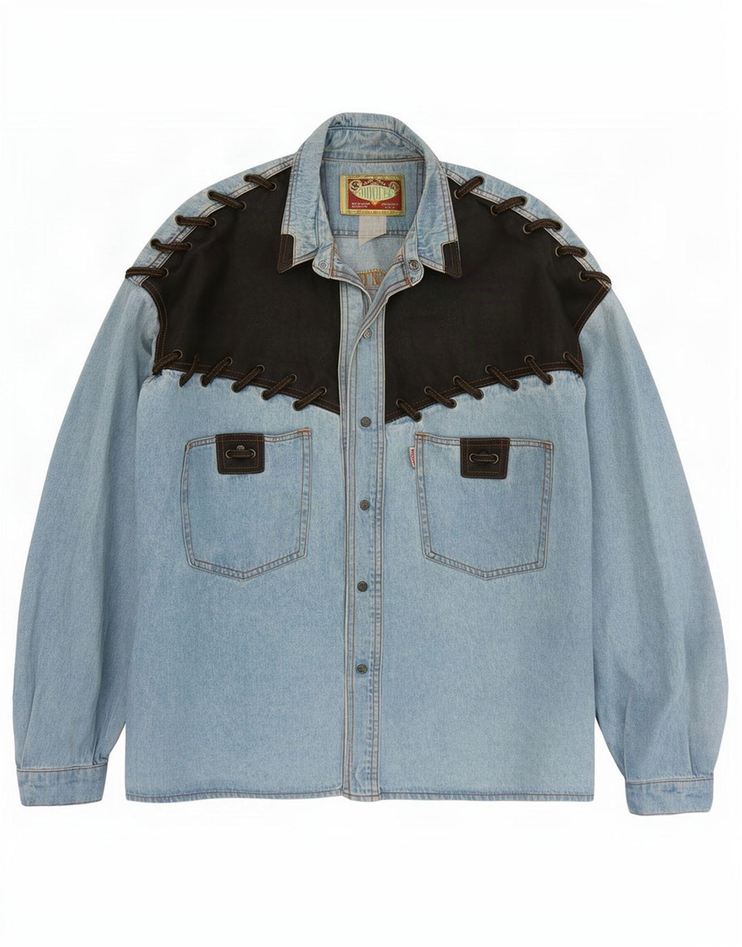 Vintage Herren-Jeanshemd, groß, blau, Farbblock