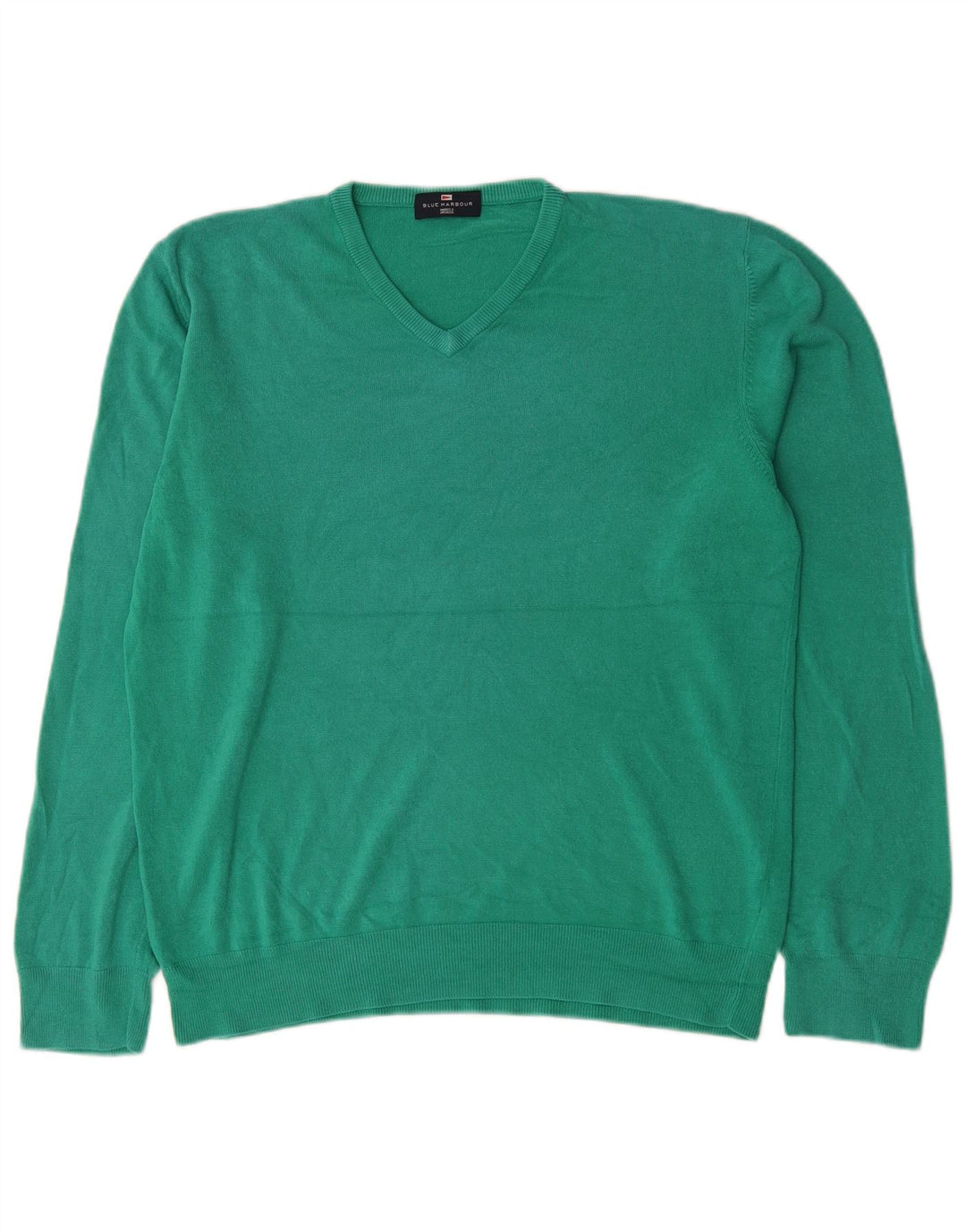 Marks & Spencer Mens Blue Harbour V-Neck Jumper Sweater Large Green