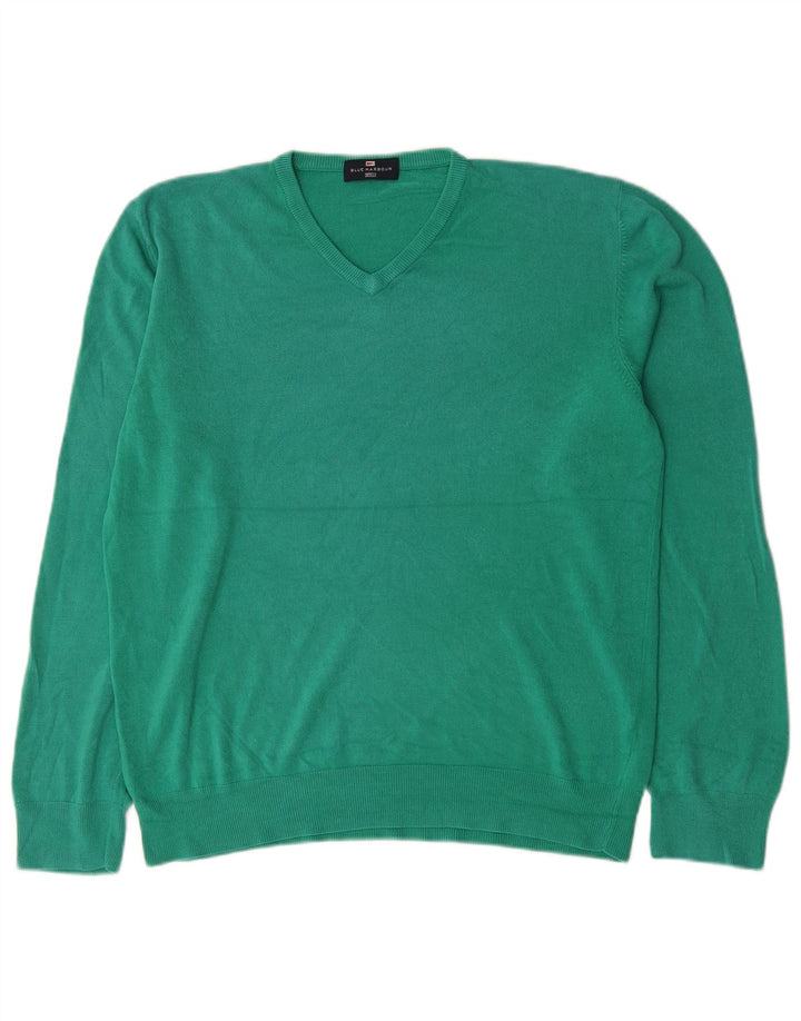 Marks & Spencer Mens Blue Harbour V-Neck Jumper Sweater Large Green