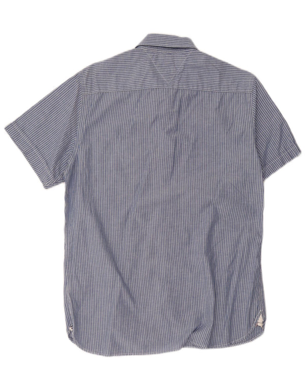 Tommy Hilfiger Mens Short Sleeve Shirt Medium Blue Pinstripe Cotton