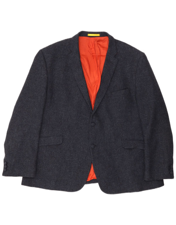 Jaqueta blazer masculina Shetland com 2 botões tamanho 52 3XL lã azul marinho