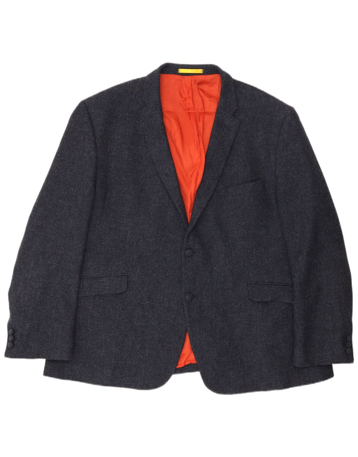 Jaqueta blazer masculina Shetland com 2 botões tamanho 52 3XL lã azul marinho