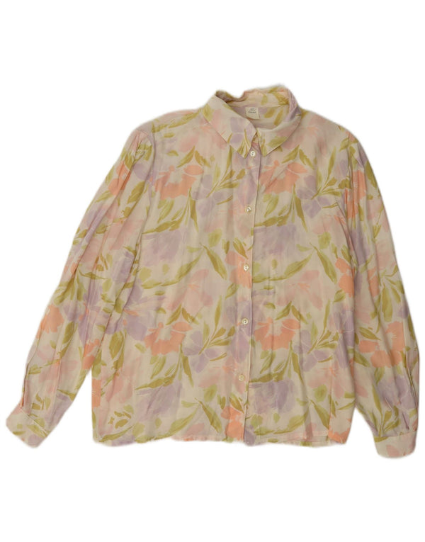 Vintage mujer camisa blusa EU 42 gran viscosa floral multicolor