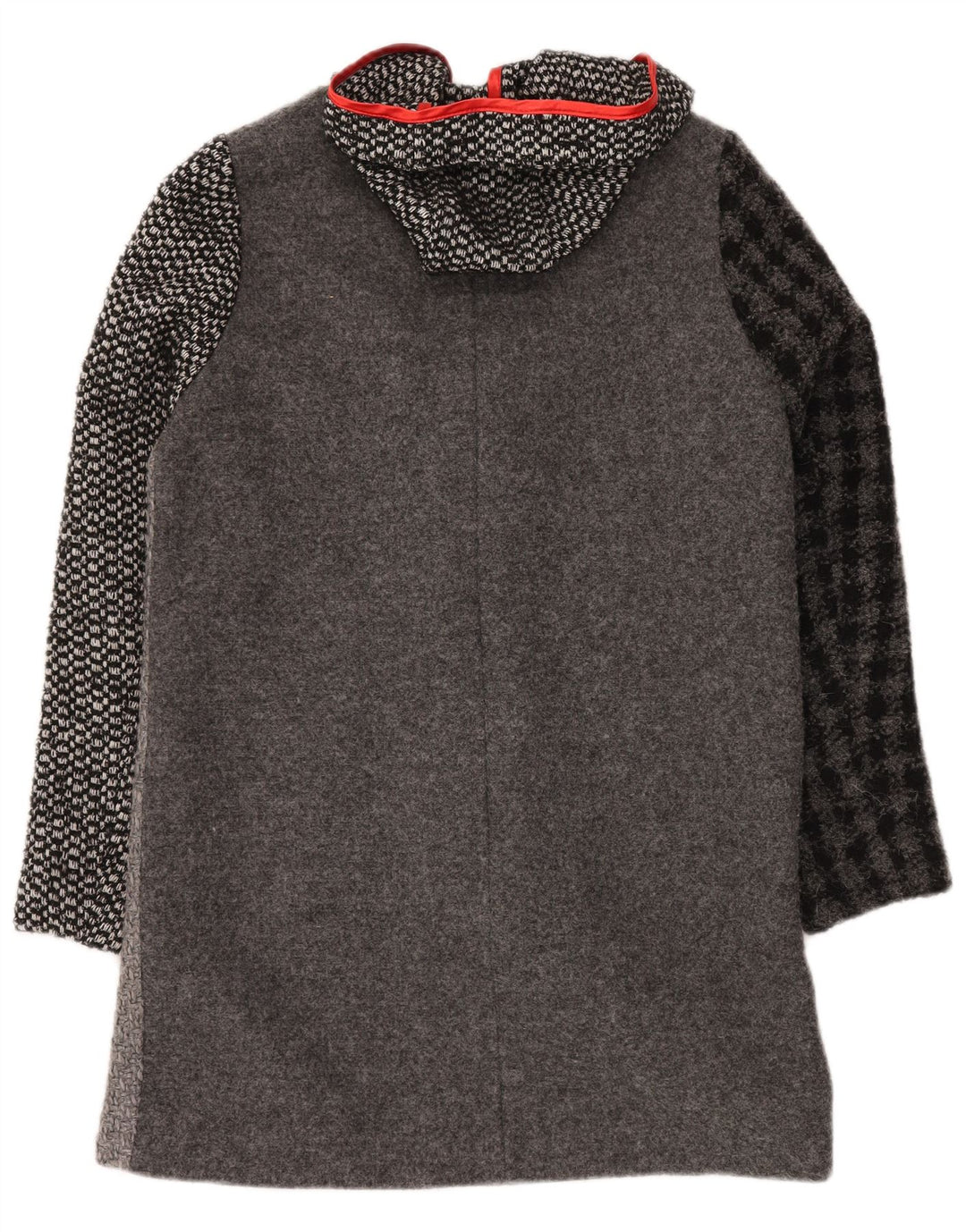 DESIGUAL Womens Graphic Hooded Overcoat EU 40 Medium Grey Check