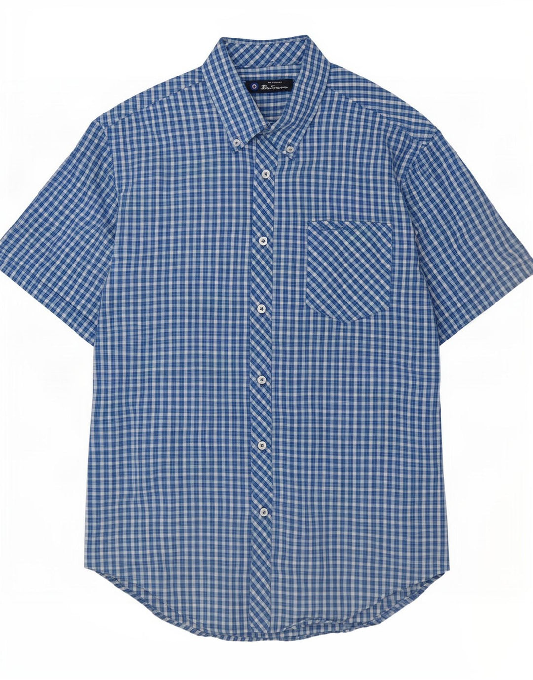 Ben Sherman Mens Short Sleeve Shirt Medium Blue Check Cotton