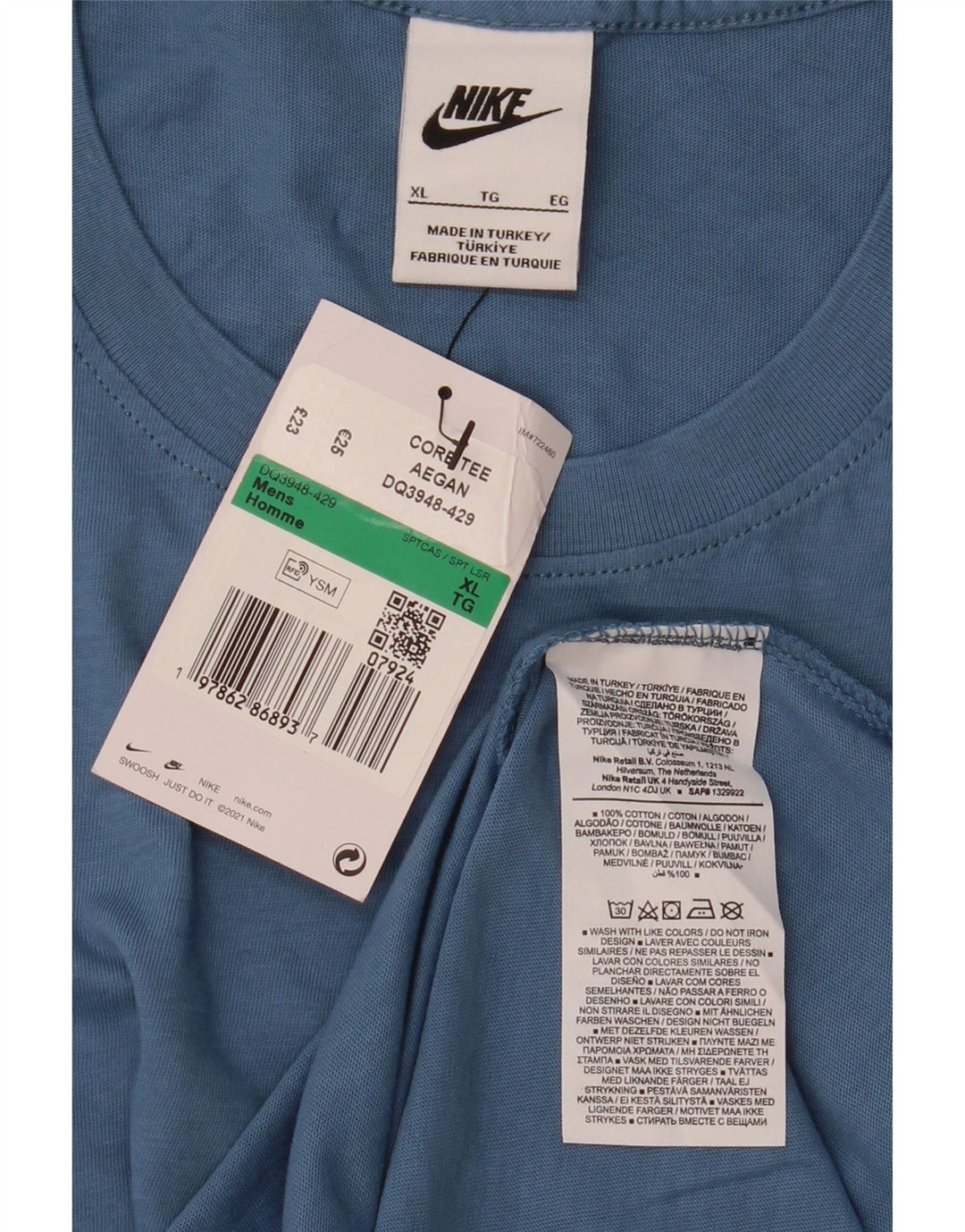 Nike Mens T-Shirt Top XL Blue Cotton