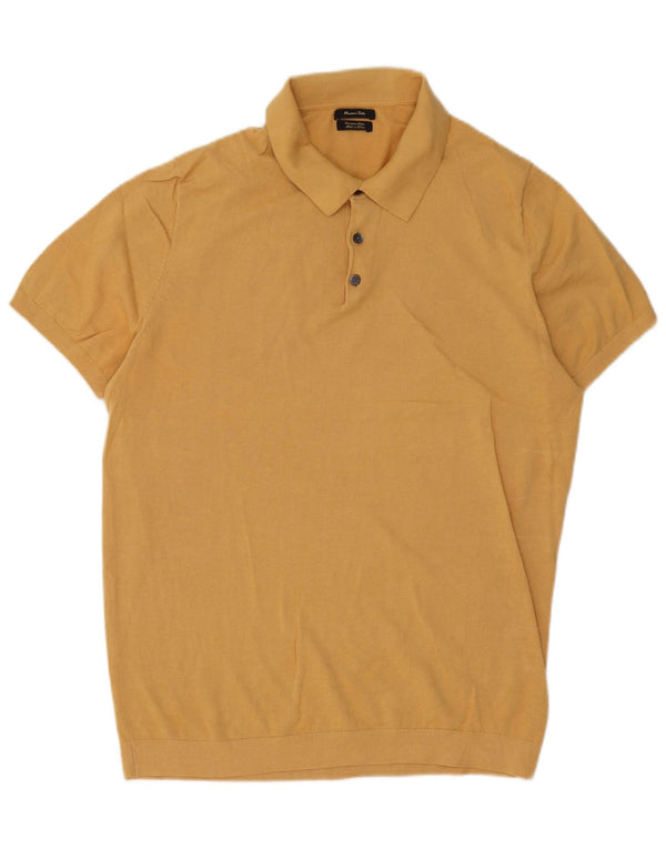 Massimo Dutti Mens Short Sleeve Polo Neck Jumper Sweater Large Yellow