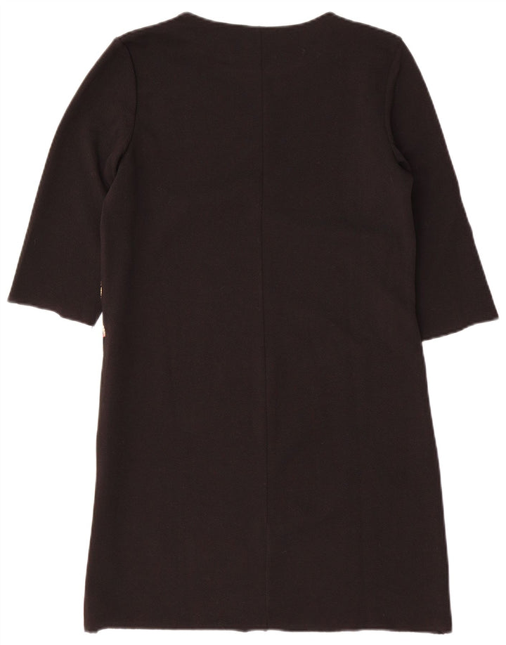 ZARA Womens Abstract Pattern 3/4 Sleeve A-Line Dress UK 10 Small Black