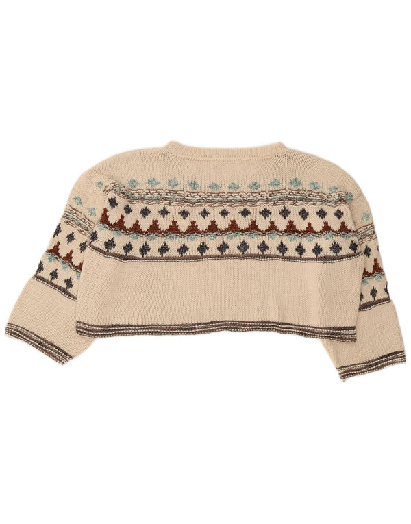 Zara Womens Crop Boat Neck Jumper Sweater UK 10 Small Beige Fair Isle