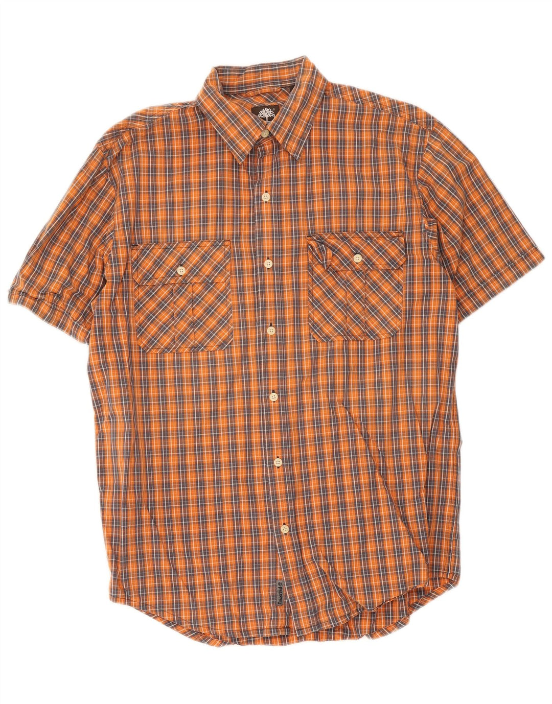 Timberland Mens Short Sleeve Shirt Medium Orange Check Cotton