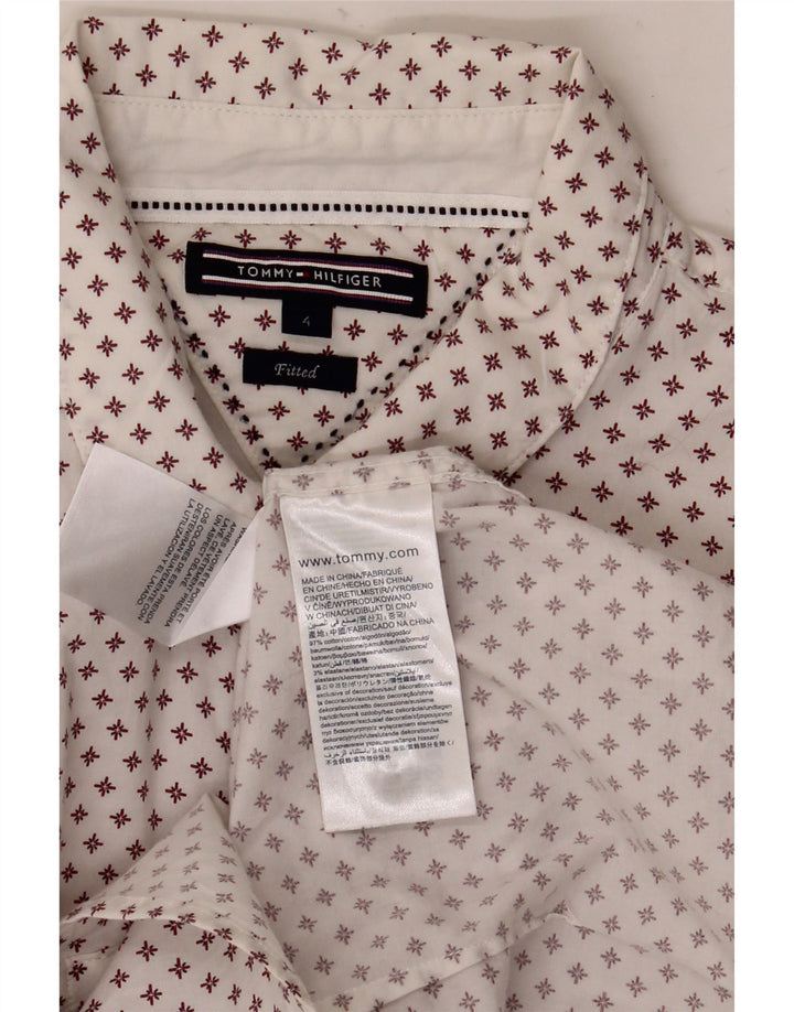 Tommy Hilfiger Camisa ajustada con patrón abstracto para mujer US 4 Small White Cotton