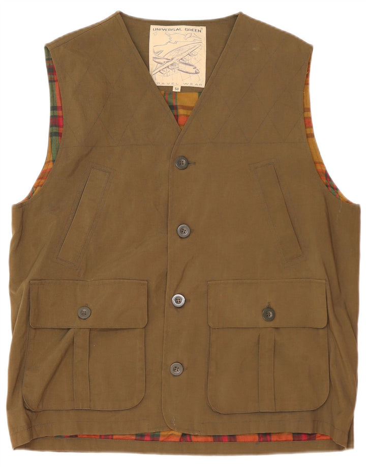 Vintage Herren Utility Gilet IT 50 Large Khaki Polyamid