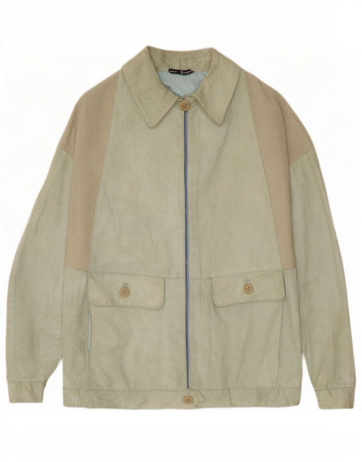 Vintage Womens Suede Jacket IT 44 Medium Green Leather