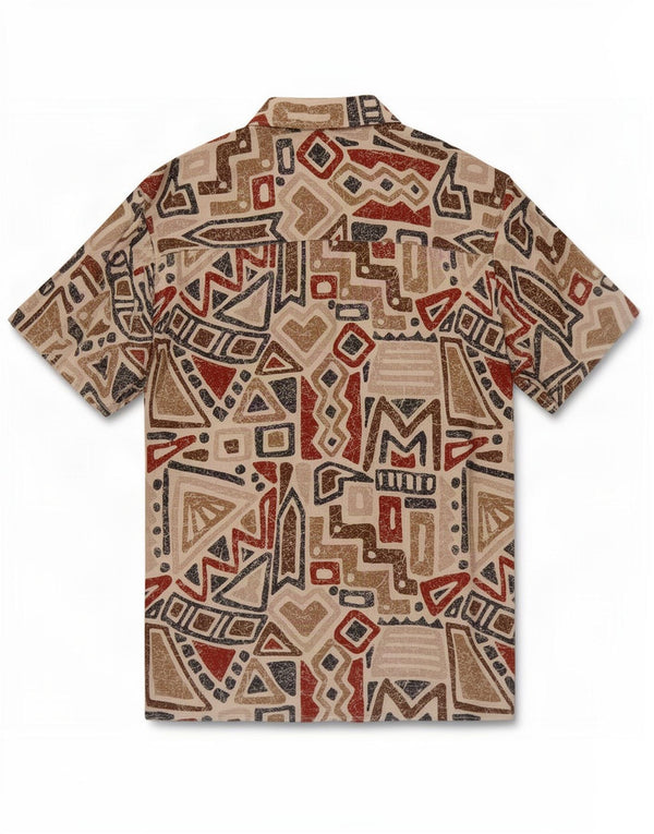 Vintage Mens Short Sleeve Shirt Medium Multicoloured Geometric Viscose