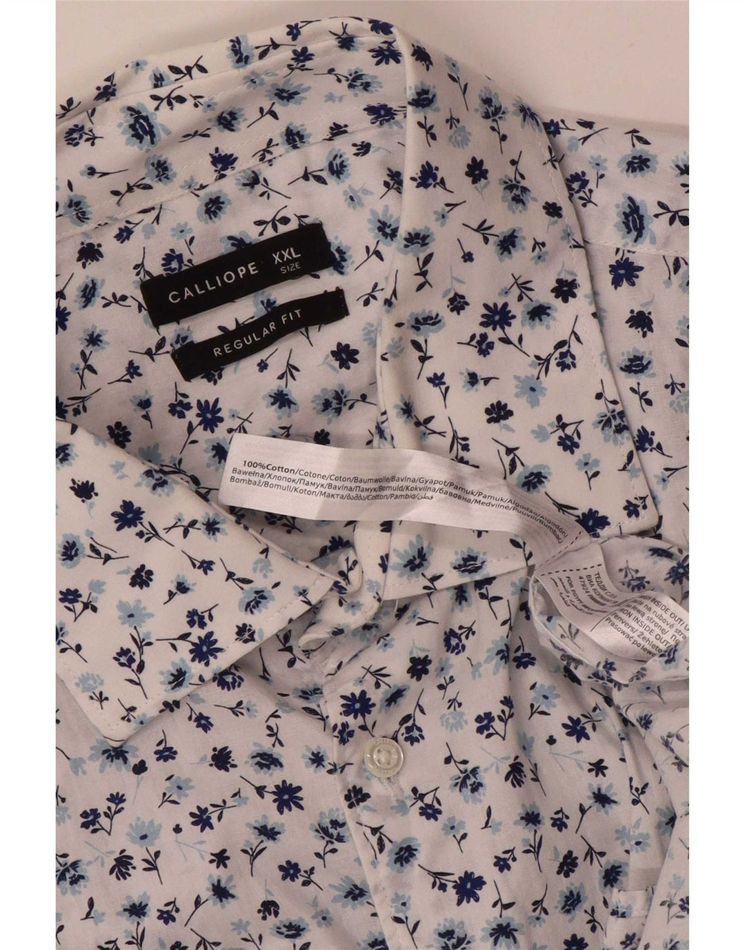 Calliope Mens Regular Fit Shirt 2XL White Floral Cotton