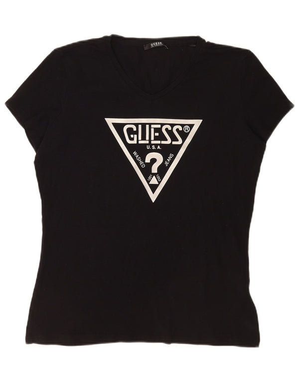 Guess Grafisk T-shirt top til kvinder UK 16 Stor sort bomuld