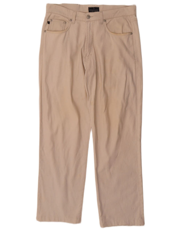 Trussardi Mens Straight Casual Trousers W32 L30 Beige Cotton