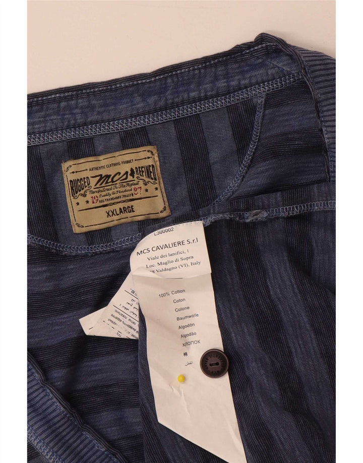 Marlboro Classics Mens Cardigan Sweater 2XL Blue Striped Cotton