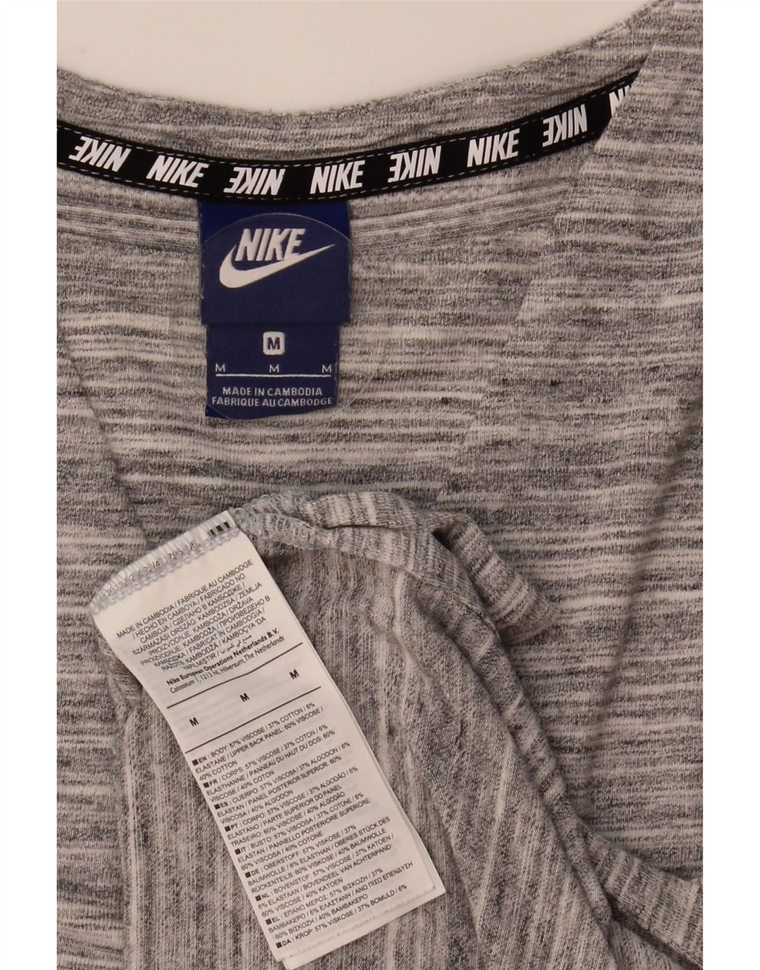Nike Womens T-Shirt Top UK 14 Medium Grey Striped Cotton