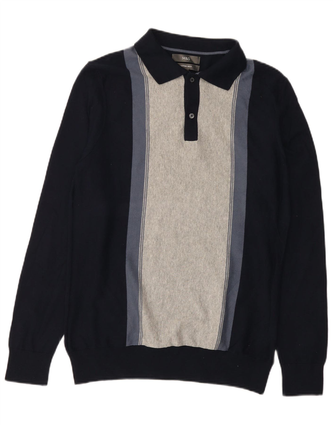 Marks & Spencer Mens Polo Neck Jumper Sweater Small Navy Blue Colourblock