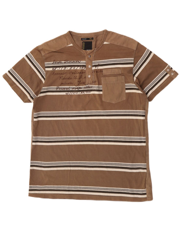 Jack & Jones Mens Graphic T-Shirt Top XL Brown Striped Cotton