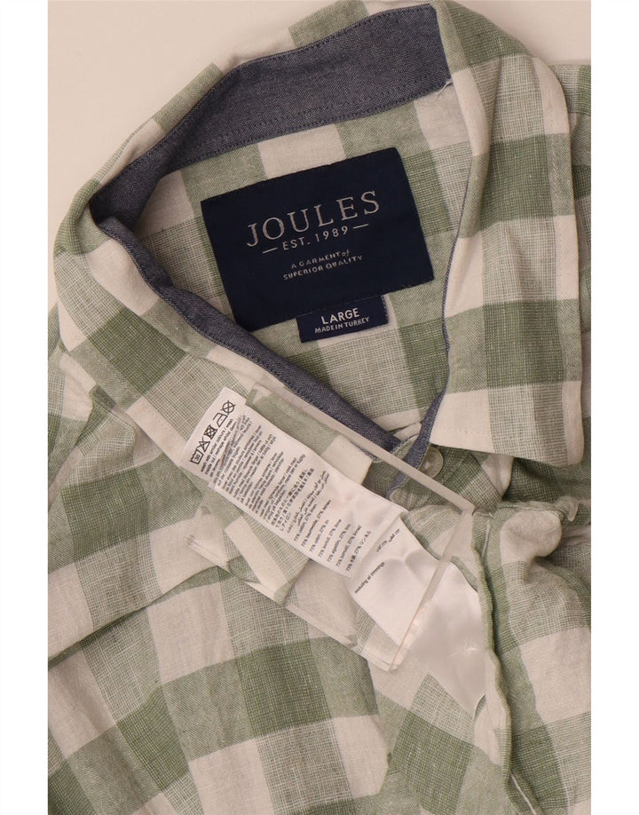 JOULES Mens Short Sleeve Shirt Large Green Check Cotton
