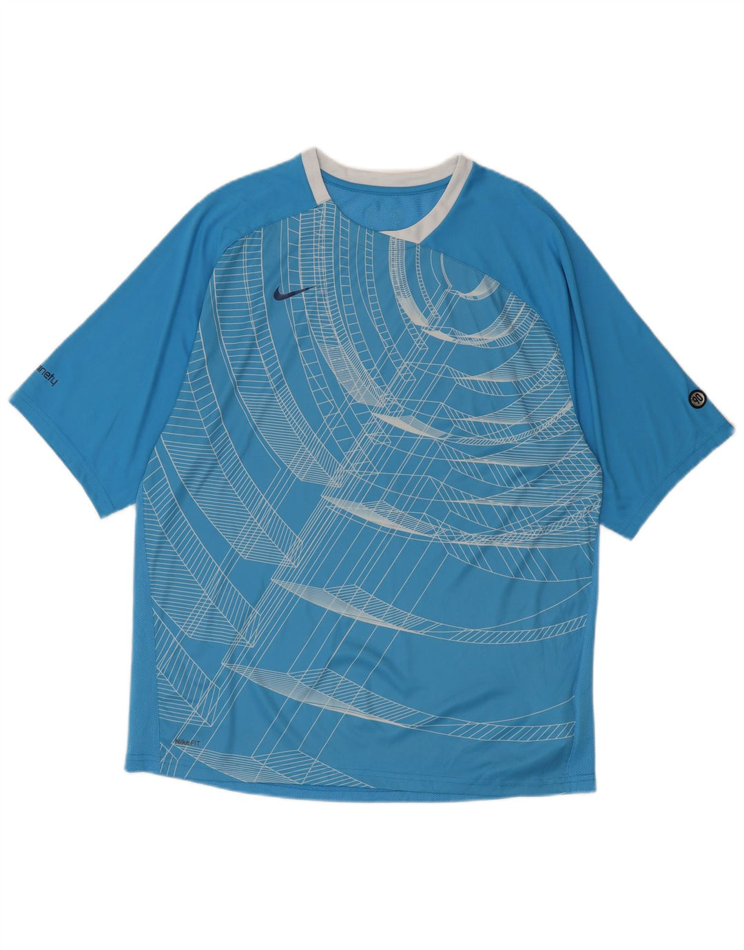 Nike Mens T-Shirt Top UK 42/44 Large Blue Geometric Polyester